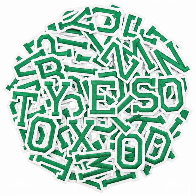 Main image of Iron on Letters, 52 Pcs Alphabet Patches with Ironed Adhesive, Decorate Repair Patches for Shirts Jackets Hats Jeans Shoes Bags(Green)