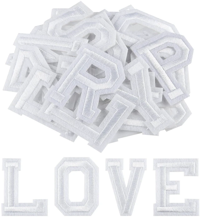 Main image of 78 Pcs Iron on Letter Patches A-Z, 2 Inch Iron on Embroidered Alphabet Patch for Clothing, Pants, Hats, Bags- White