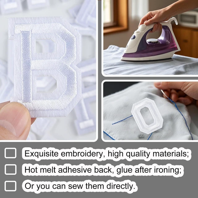 Alt view image 3 of 6 - 78 Pcs Iron on Letter Patches A-Z, 2 Inch Iron on Embroidered Alphabet Patch for Clothing, Pants, Hats, Bags- White