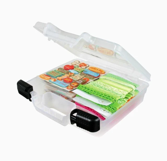 Alt view image 2 of 7 - 10-Inch Quick View Deep Base Carrying Case, Translucent | Clear View Lid, Deep Base, Carry Handle, Secure Latches, Portable Craft Storage, Translucent