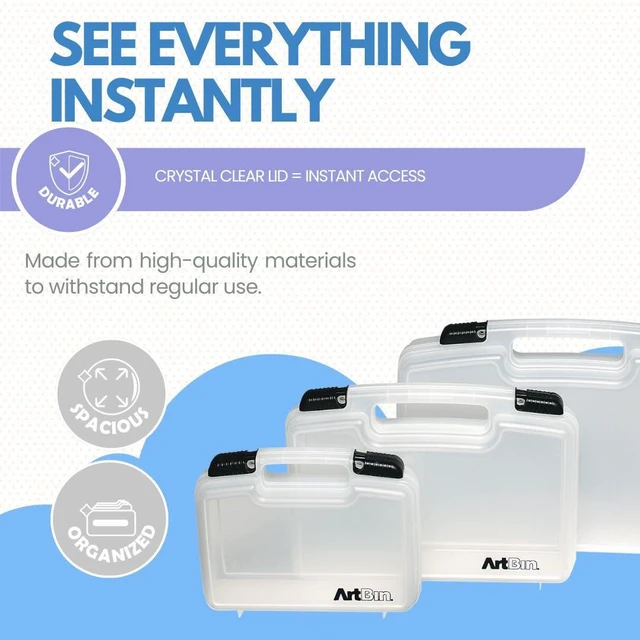 Alt view image 5 of 7 - 10-Inch Quick View Deep Base Carrying Case, Translucent | Clear View Lid, Deep Base, Carry Handle, Secure Latches, Portable Craft Storage, Translucent