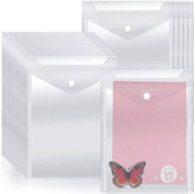 Main image of 40 Pack Stamp and Die Storage Pockets (7" x 9.4") | Reusable Small Plastic Envelopes with Snap Clousure, Waterproof Sticker Organizer Receipt Holder Photo Storage Folders