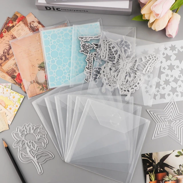 Alt view image 4 of 6 - 30Pcs 6.4x6.4'' Stamp and Die Storage Pockets Resealable Clear Plastic Seal Bags Storage Case for Cutting Dies Stencil Album Stamp Crafts DIY Scrap Booking Paper Card Craft Cutting Dies Card Making