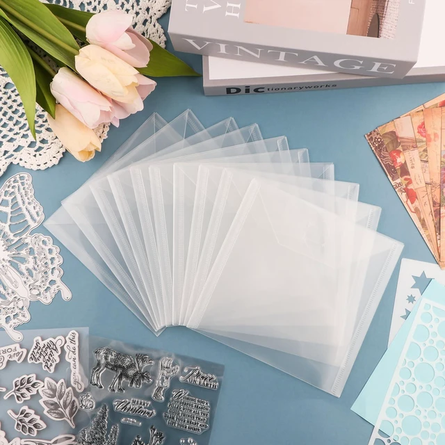 Alt view image 3 of 6 - 30Pcs 6.4x6.4'' Stamp and Die Storage Pockets Resealable Clear Plastic Seal Bags Storage Case for Cutting Dies Stencil Album Stamp Crafts DIY Scrap Booking Paper Card Craft Cutting Dies Card Making