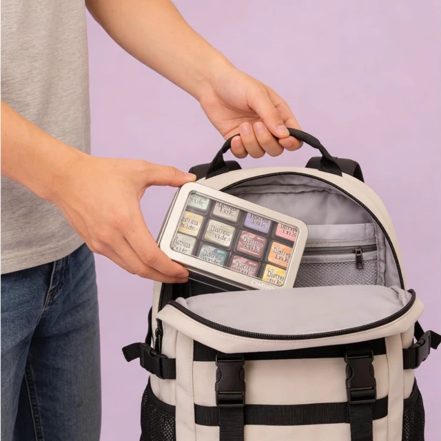Alt view image 7 of 7 - Craftelier - Mini Ink Pads Storage Tin, Portable Craft Organizer with Clear Lid with Rremovable Plastic Securing Base, Holds 12 1" x 1" Ink Pads, Travel-Friendly Compatible with Multiple Brands