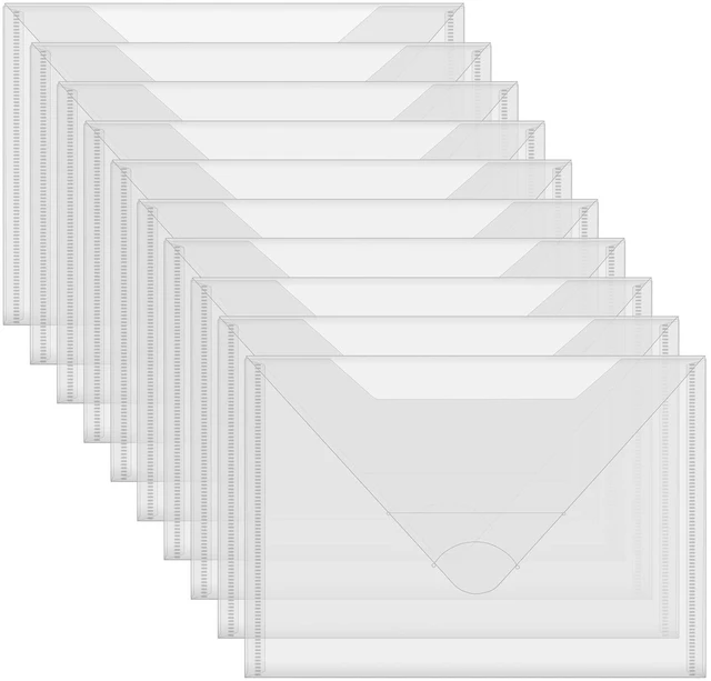Main image of 10 Pack 10x7 inch Large Stamps and Dies Storage Pockets Sturdy Plastic Storage Reusable Envelopes Clear Plastic Folders for Cutting Dies Stencil Embossing Crafts Paper Card Craft Organizer Holder