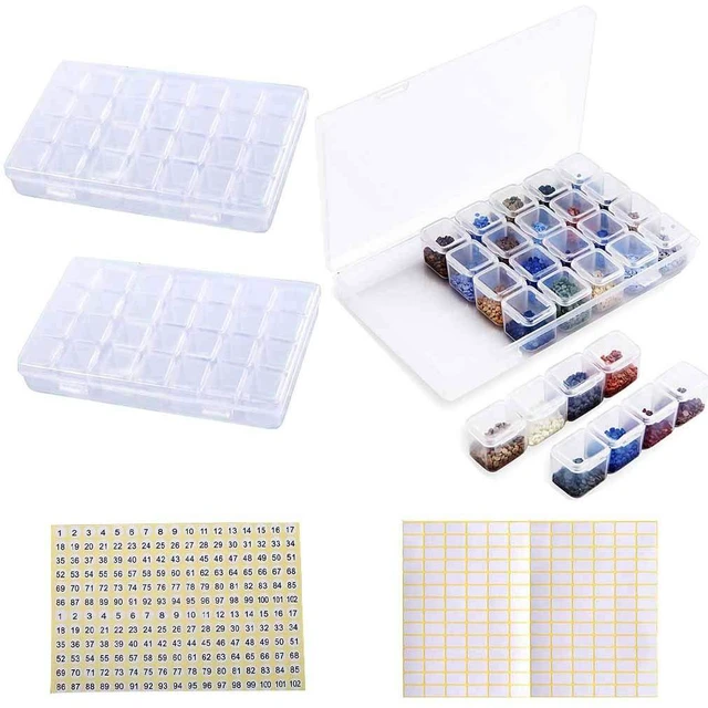 Main image of Diamond Painting Storage Containers, 2pcs 28 Grids Clear Diamond Painting Accessories and Tools Boxes Bead Organizers Diamond Art Embroidery Storage with 200PCS Label Stickers