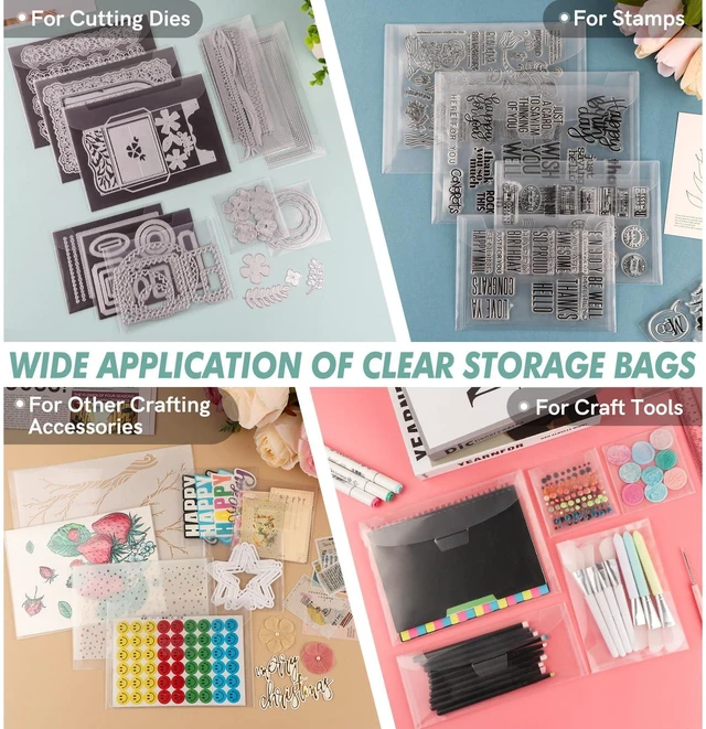 Alt view image 2 of 6 - 50Pieces Clear Stamp and Dies Storage Bags,Plastic Scrapbooking Storage Bags 7.5x5.5inch Die Storage Pockets Resealable Plastic Envelopes Pockets for with Label Stickers for Cutting Dies Stencil Craft