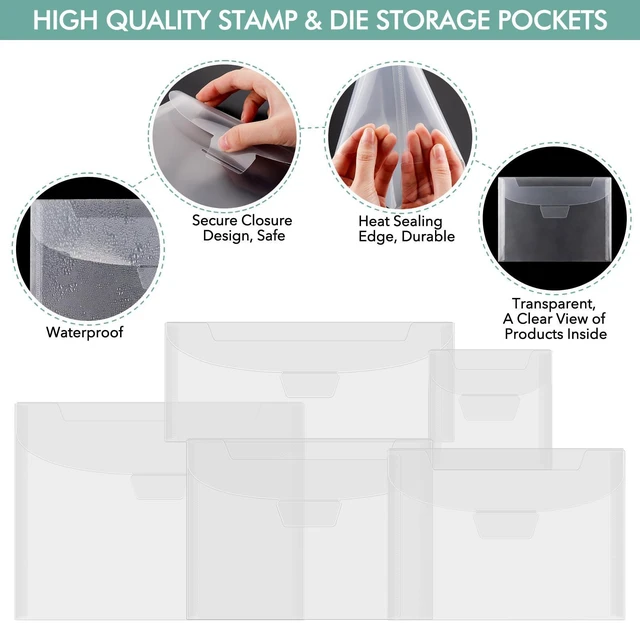 Alt view image 4 of 6 - 50Pieces Clear Stamp and Dies Storage Bags,Plastic Scrapbooking Storage Bags 7.5x5.5inch Die Storage Pockets Resealable Plastic Envelopes Pockets for with Label Stickers for Cutting Dies Stencil Craft