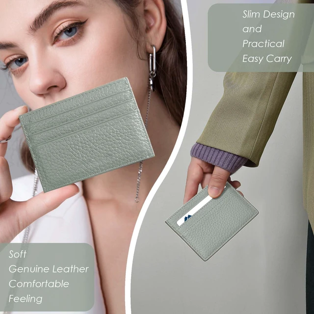 Alt view image 3 of 7 - Super Slim Genuine Leather Credit Card Wallet | Card Holder, Small Wallet for Man and Women with 6 Card Slots and 1 Pocket (Light Green)