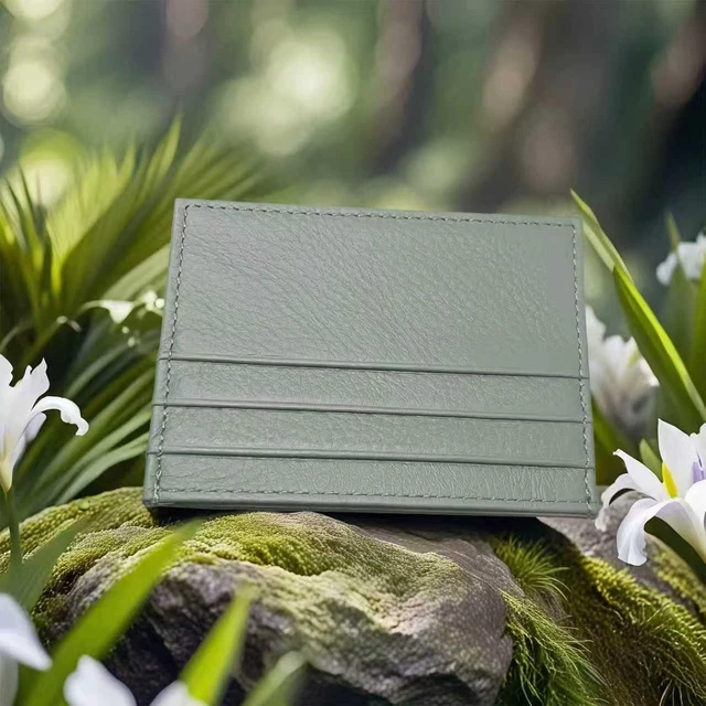 Alt view image 6 of 7 - Super Slim Genuine Leather Credit Card Wallet | Card Holder, Small Wallet for Man and Women with 6 Card Slots and 1 Pocket (Light Green)
