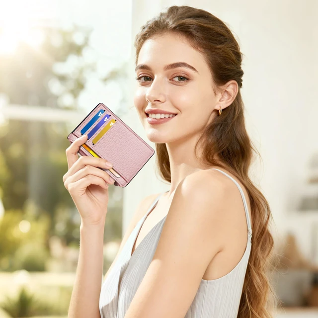 Alt view image 4 of 7 - Womens Credit Card Holder Wallet, Small Slim RFID Blocking Sleeve | Mini Tiny Cute ID Case, Minimalist Zipper Pocket Wallet, Thin Coin Purse, Mothers Gift