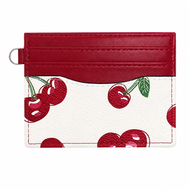 Main image of Cute Fruit Prints Slim Credit Card Case for Women Girls | Credit Card Slots, Back ID Window, Keyring