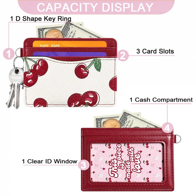 Alt view image 2 of 6 - Cute Fruit Prints Slim Credit Card Case for Women Girls | Credit Card Slots, Back ID Window, Keyring