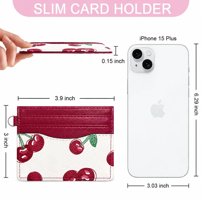 Alt view image 3 of 6 - Cute Fruit Prints Slim Credit Card Case for Women Girls | Credit Card Slots, Back ID Window, Keyring