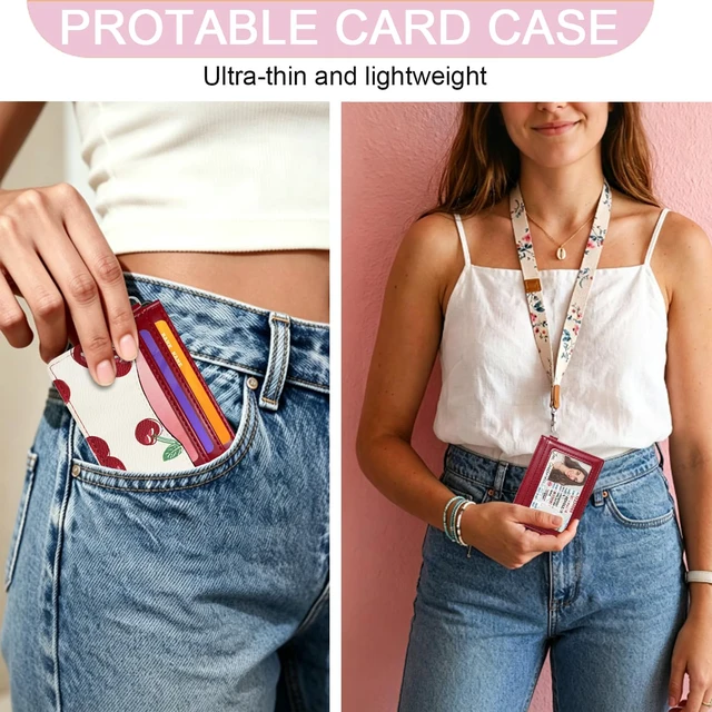 Alt view image 4 of 6 - Cute Fruit Prints Slim Credit Card Case for Women Girls | Credit Card Slots, Back ID Window, Keyring
