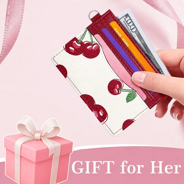 Alt view image 6 of 6 - Cute Fruit Prints Slim Credit Card Case for Women Girls | Credit Card Slots, Back ID Window, Keyring