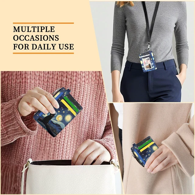 Alt view image 2 of 7 - Black Cat Slim Wallet Women Credit Card Holder, RFID Small Cute | Zipper Pocket Wallet, Thin Travel Coin Purse, Ladies Women Gifts, Minimalist Card Case, 6 Card Slots, ID Window, PU Leather