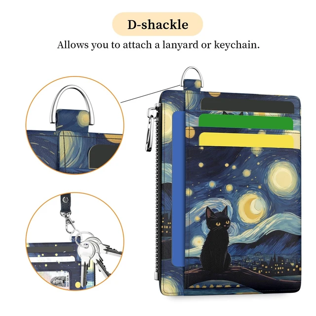 Alt view image 5 of 7 - Black Cat Slim Wallet Women Credit Card Holder, RFID Small Cute | Zipper Pocket Wallet, Thin Travel Coin Purse, Ladies Women Gifts, Minimalist Card Case, 6 Card Slots, ID Window, PU Leather