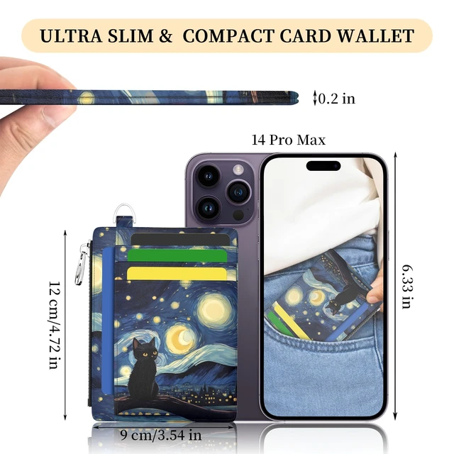 Alt view image 7 of 7 - Black Cat Slim Wallet Women Credit Card Holder, RFID Small Cute | Zipper Pocket Wallet, Thin Travel Coin Purse, Ladies Women Gifts, Minimalist Card Case, 6 Card Slots, ID Window, PU Leather