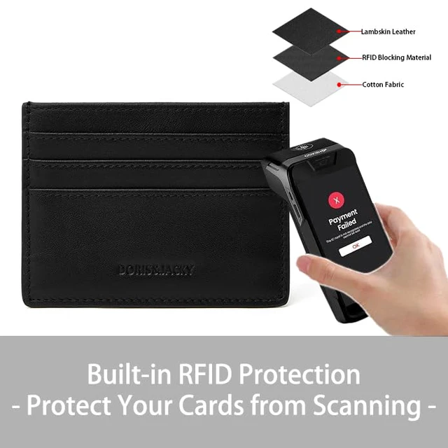 Alt view image 3 of 7 - Minimalist Leather Card Holder Wallet, Slim Lambskin Credit Card Case Card Protector, 6 Card Slots Thin Business Wallet for Men and Women(DS901-Black)