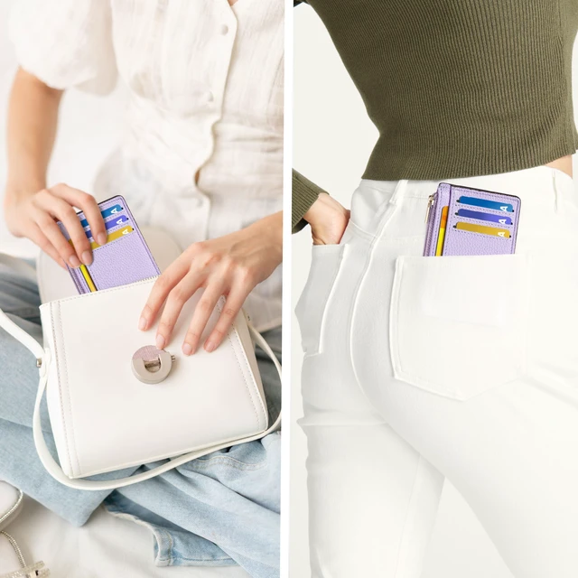 Alt view image 6 of 7 - Womens Credit Card Holder Wallet, Small Slim RFID Blocking Sleeve | Mini Tiny Cute ID Case, Minimalist Zipper Pocket Wallet, Thin Coin Purse, Mothers Gift