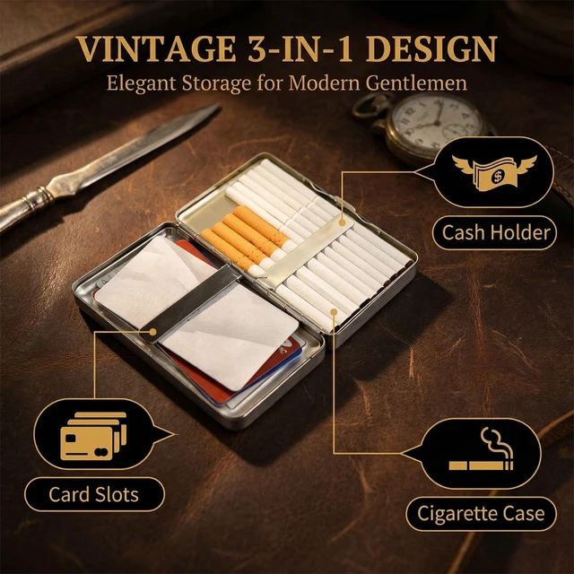 Alt view image 2 of 7 - Vintage Art Deco Versatile Card & Cash/Cigarette Holder Case, Slim Metal Wallet for Women Men Credit ID Business Cards (#E)
