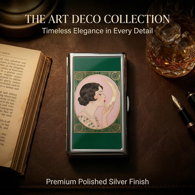 Alt view image 4 of 7 - Vintage Art Deco Versatile Card & Cash/Cigarette Holder Case, Slim Metal Wallet for Women Men Credit ID Business Cards (#E)
