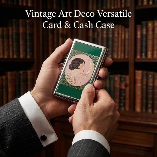 Alt view image 3 of 7 - Vintage Art Deco Versatile Card & Cash/Cigarette Holder Case, Slim Metal Wallet for Women Men Credit ID Business Cards (#E)