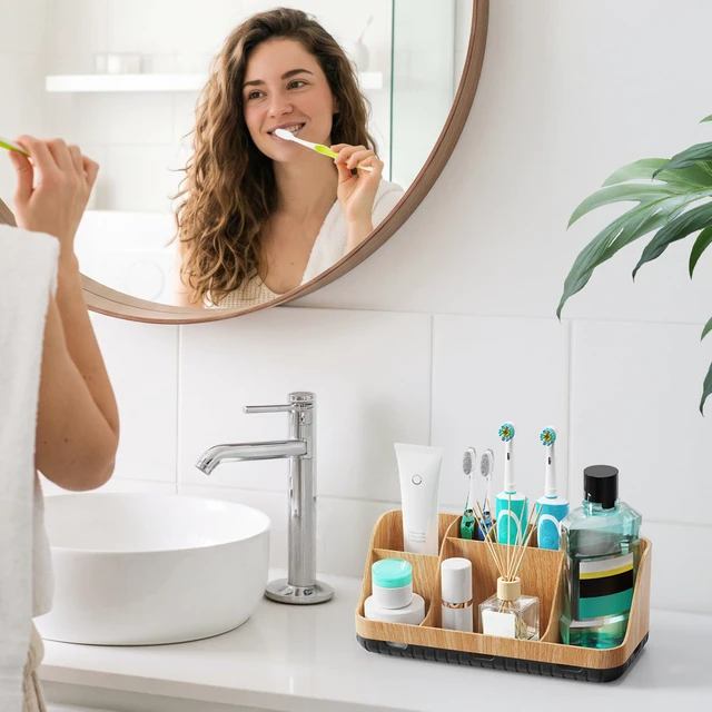 Alt view image 2 of 7 - Bathroom Organizers and Storage - Detachable 7 Slots Kids Electric Toothbrush and Toothpaste Holde Drainage for Bathroom Accessories Organization Counter Vanity Storage
