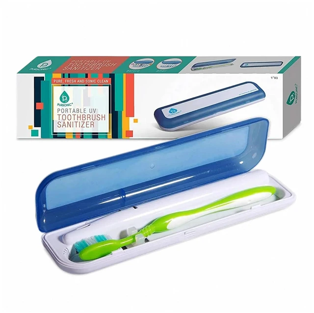Main image of Portable UV Toothbrush Sanitizer Case - Travel Toothbrush Sanitizer and Holder - For Electric and Manual Brush Heads with UV Light & Auto Shut Off Timer