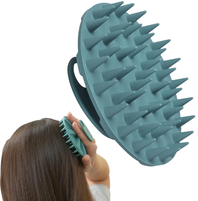 Main image of One-piece Silicone Scalp Massager Shampoo Brush Hair Wash, Dark Green | INNERNEED Soft Bristles Scrub Head Scratcher, Head Massage Stress Relax, Wet & Dry Use for Thick Thin Curly Hair Care