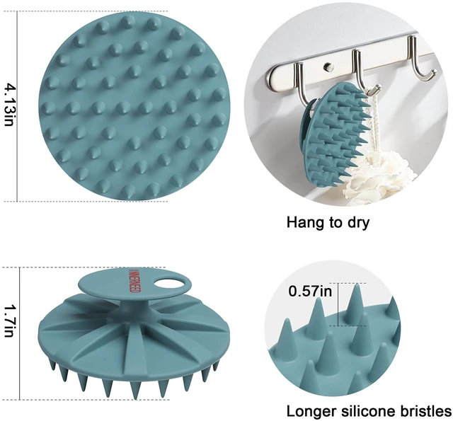 Alt view image 2 of 6 - One-piece Silicone Scalp Massager Shampoo Brush Hair Wash, Dark Green | INNERNEED Soft Bristles Scrub Head Scratcher, Head Massage Stress Relax, Wet & Dry Use for Thick Thin Curly Hair Care