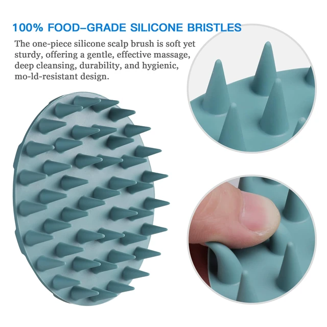 Alt view image 3 of 6 - One-piece Silicone Scalp Massager Shampoo Brush Hair Wash, Dark Green | INNERNEED Soft Bristles Scrub Head Scratcher, Head Massage Stress Relax, Wet & Dry Use for Thick Thin Curly Hair Care