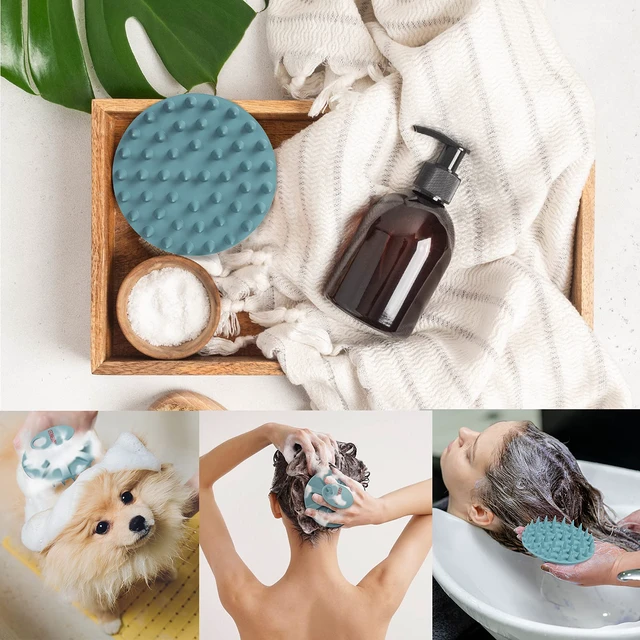 Alt view image 5 of 6 - One-piece Silicone Scalp Massager Shampoo Brush Hair Wash, Dark Green | INNERNEED Soft Bristles Scrub Head Scratcher, Head Massage Stress Relax, Wet & Dry Use for Thick Thin Curly Hair Care