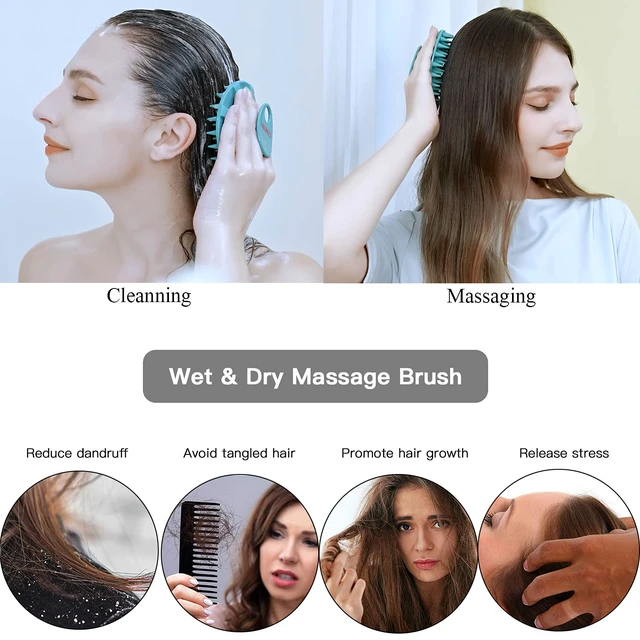 Alt view image 4 of 6 - One-piece Silicone Scalp Massager Shampoo Brush Hair Wash, Dark Green | INNERNEED Soft Bristles Scrub Head Scratcher, Head Massage Stress Relax, Wet & Dry Use for Thick Thin Curly Hair Care