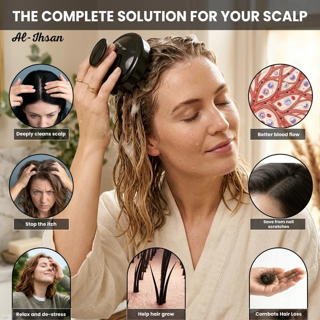 Alt view image 5 of 6 - Scalp Massager Shampoo Brush - Soft Silicone Bristles Scalp Brush for Hair Growth - Hair Scrubber for Exfoliation and Dandruff Removal - Stress Relief Head Massager for All Hair Type Black