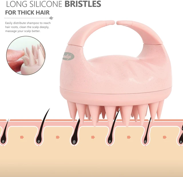 Alt view image 3 of 7 - Scalp Massager Shampoo Brush, Scalp Scrubber with Soft Silicone Bristles, Scalp Exfoliator for Dandruff Removal, Scalp Massager for Hair Growth, Wet Dry Hair Brush for Scalp Care, Pink