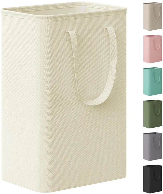 Main image of Slim Collapsible Laundry Basket with Handles, 50L, Beige | Narrow Laundry Hamper for Dirty Clothes, Tall Thin Laundry Bin, Small Clothes Hamper for Bathroom, Bedroom, RV, Dorm