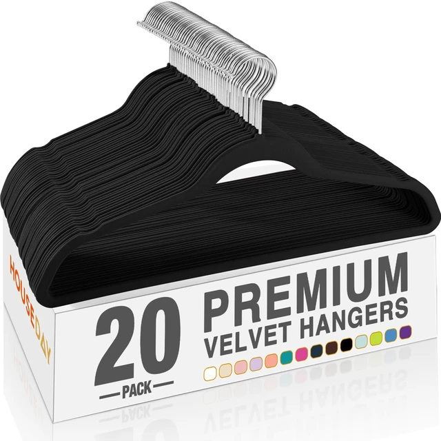 Main image of Black Velvet Hangers 20 Pack, Non Slip Clothes Felt Hanger | Heavy Duty for Coat, Premium Slim Space Saving Suit Hangers for Closet Organizer, 360° Rotating Silver Hook