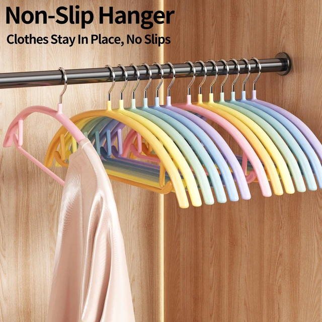 Alt view image 4 of 7 - 14 Pack Curved No Shoulder Bump Hangers, MultiColor Metal Hangers with NonSlip Plastic Coating, Heavy Duty Space Saving Coat Hangers for Shirts, Suits & Sweaters