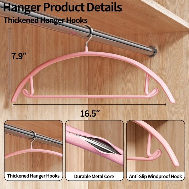 Alt view image 5 of 7 - 14 Pack Curved No Shoulder Bump Hangers, MultiColor Metal Hangers with NonSlip Plastic Coating, Heavy Duty Space Saving Coat Hangers for Shirts, Suits & Sweaters