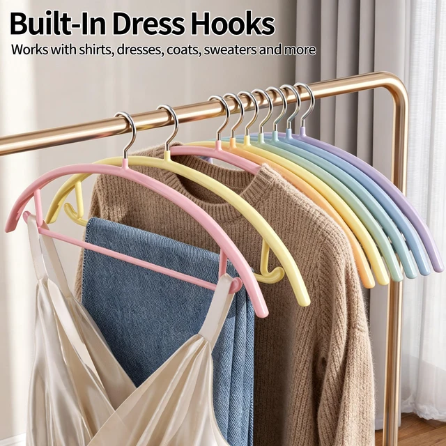 Alt view image 6 of 7 - 14 Pack Curved No Shoulder Bump Hangers, MultiColor Metal Hangers with NonSlip Plastic Coating, Heavy Duty Space Saving Coat Hangers for Shirts, Suits & Sweaters