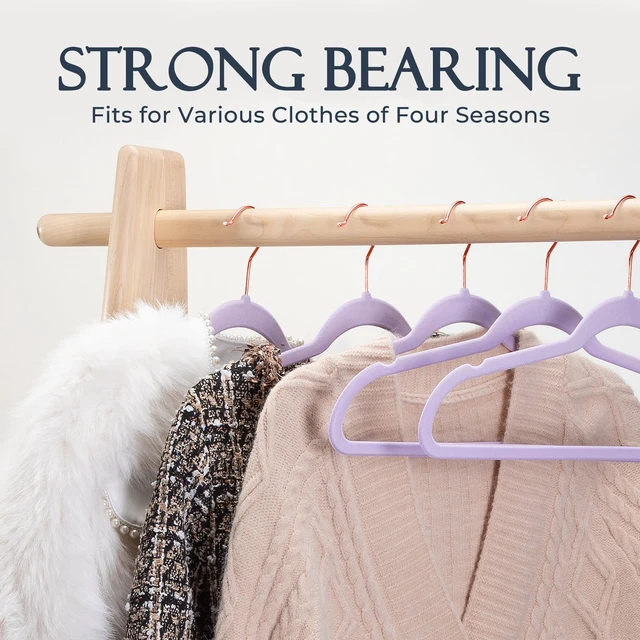 Alt view image 6 of 7 - Lt-Purple Velvet Hangers 20 Pack, Premium Non-Slip Felt Clothes, Sturdy Heavy Duty Coat, Durable Hangers for Suits, Space Saving with No Hanger Mark, 360° Swivel Rotating Rose Gold Hook