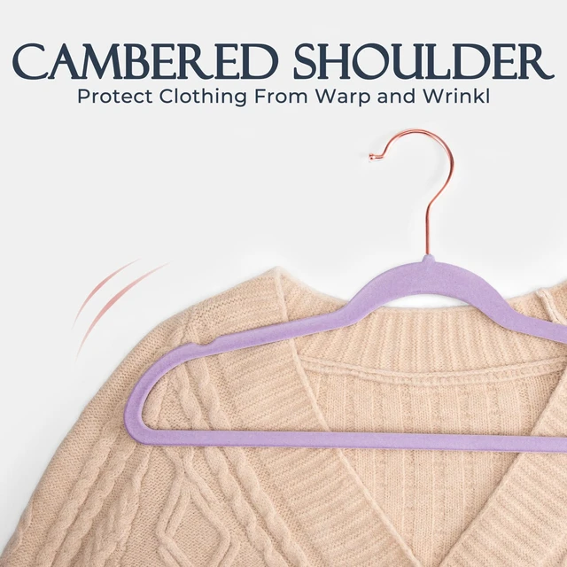 Alt view image 5 of 7 - Lt-Purple Velvet Hangers 20 Pack, Premium Non-Slip Felt Clothes, Sturdy Heavy Duty Coat, Durable Hangers for Suits, Space Saving with No Hanger Mark, 360° Swivel Rotating Rose Gold Hook