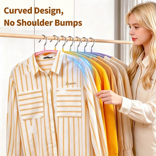 Alt view image 2 of 7 - 14 Pack Metal Hangers, No Shoulder Bump Non-Slip Curved Sweater Hangers, 16.5 Inch Wide Multi-Color Space Saving Heavy Duty Hangers for Closet, Shirts, Pants, Coats, Jackets & Suits