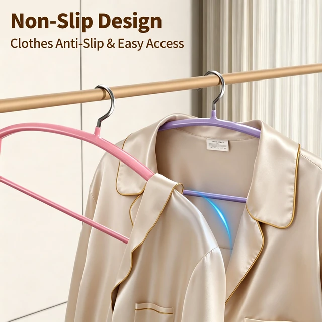 Alt view image 3 of 7 - 14 Pack Metal Hangers, No Shoulder Bump Non-Slip Curved Sweater Hangers, 16.5 Inch Wide Multi-Color Space Saving Heavy Duty Hangers for Closet, Shirts, Pants, Coats, Jackets & Suits