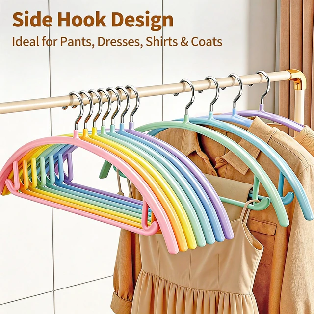 Alt view image 4 of 7 - 14 Pack Metal Hangers, No Shoulder Bump Non-Slip Curved Sweater Hangers, 16.5 Inch Wide Multi-Color Space Saving Heavy Duty Hangers for Closet, Shirts, Pants, Coats, Jackets & Suits