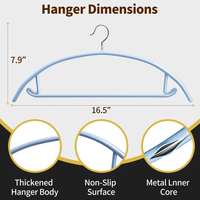 Alt view image 5 of 7 - 14 Pack Metal Hangers, No Shoulder Bump Non-Slip Curved Sweater Hangers, 16.5 Inch Wide Multi-Color Space Saving Heavy Duty Hangers for Closet, Shirts, Pants, Coats, Jackets & Suits