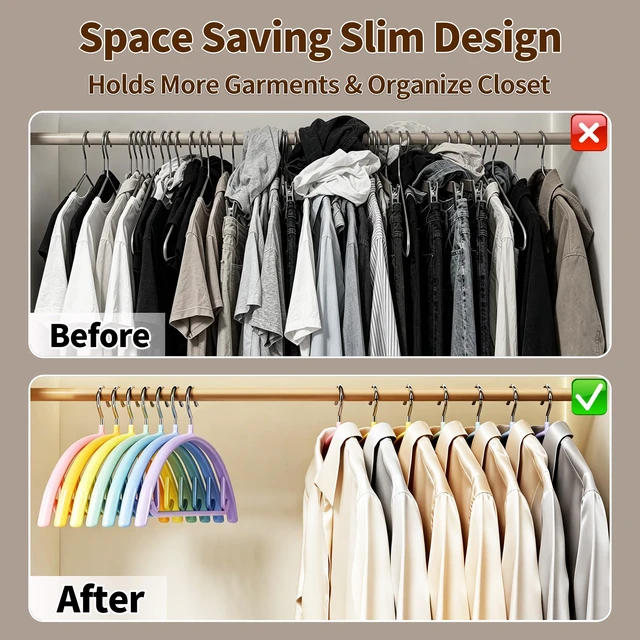 Alt view image 7 of 7 - 14 Pack Metal Hangers, No Shoulder Bump Non-Slip Curved Sweater Hangers, 16.5 Inch Wide Multi-Color Space Saving Heavy Duty Hangers for Closet, Shirts, Pants, Coats, Jackets & Suits
